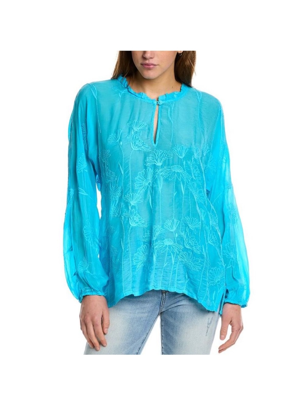 Johnny Was Womens Daisy Arianda Blouse Teal Blue Size XS